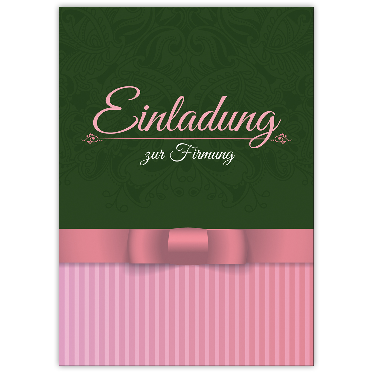 Klassische elegante Einladung zur Firmung in grün, rosa