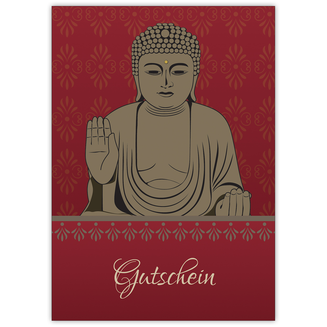 Klassische Geschenk Gutscheinkarte (Blanko) mit Buddha Motiv auf rot