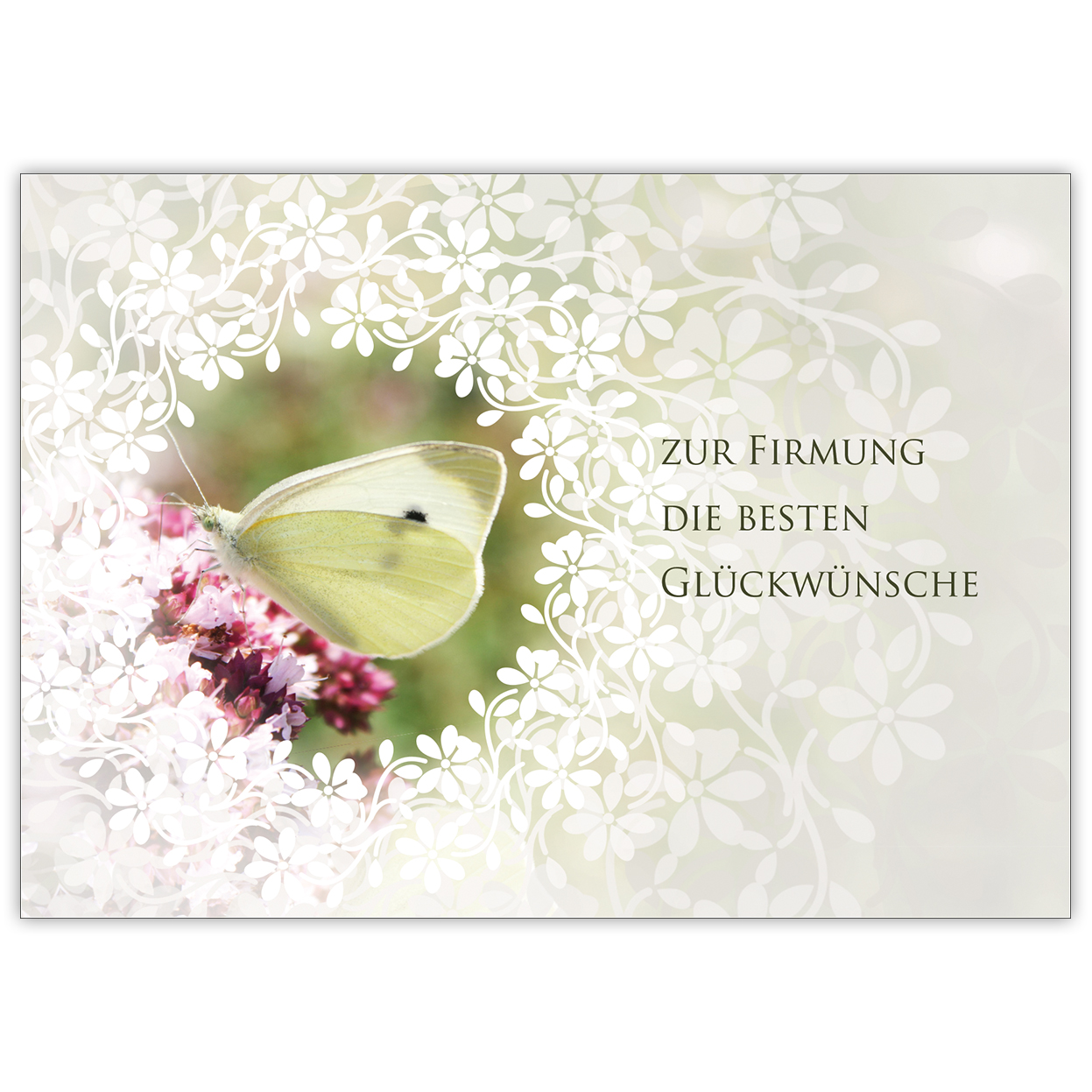 Traumhafte Glückwunsch Karte mit Schmetterling und Blüten "Zur Firmung die besten Glückwünsche"