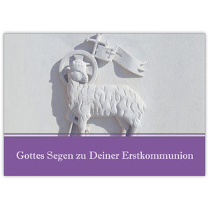 Christliche Kommunions Glückwunsch Karte mit Lamm: Gottes Segen zu Deiner Erstkommunion