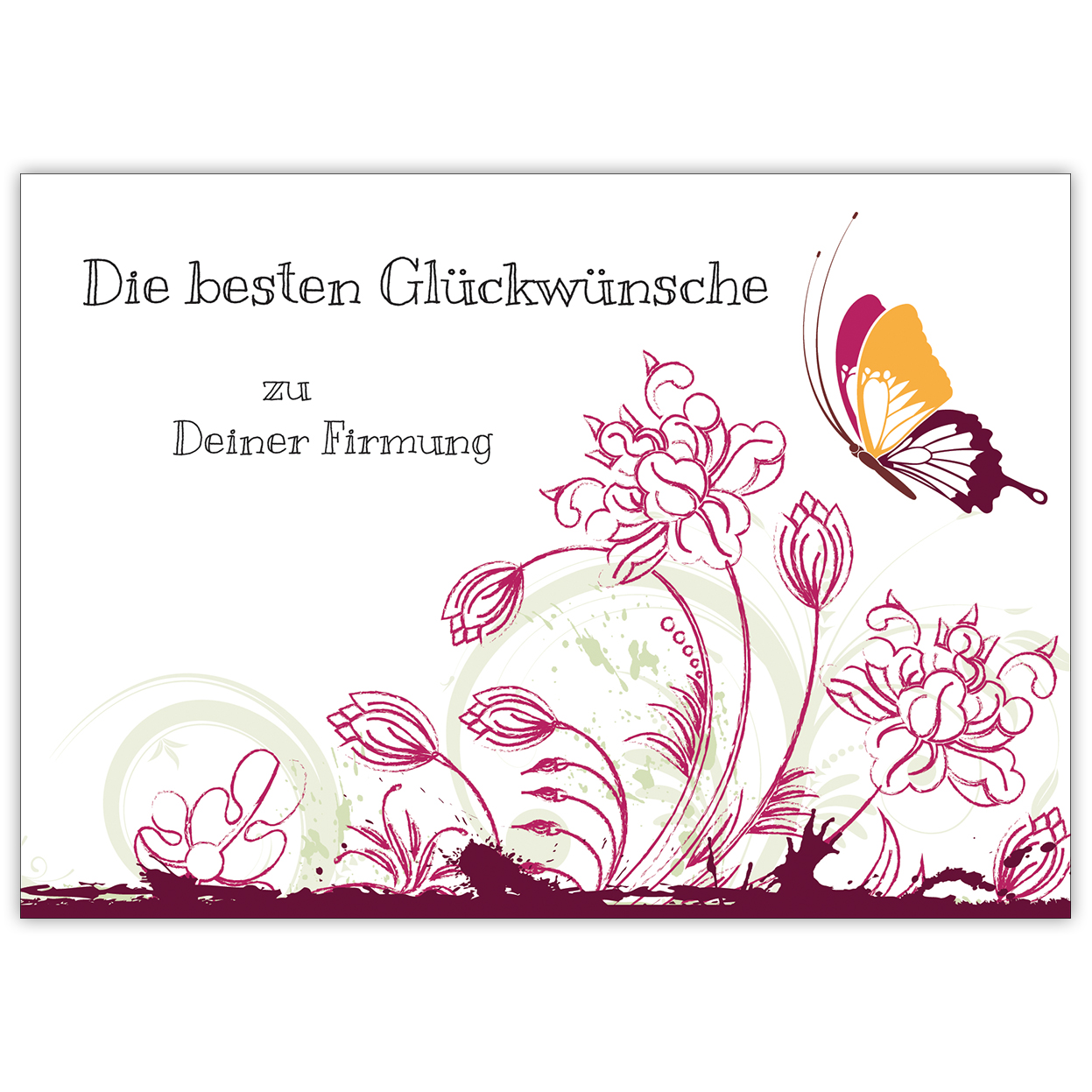 Wunderschöne Firmungs Karte mit Blumen und Schmetterling, rot "Die besten Glückwünsche zu Deiner Firmung"