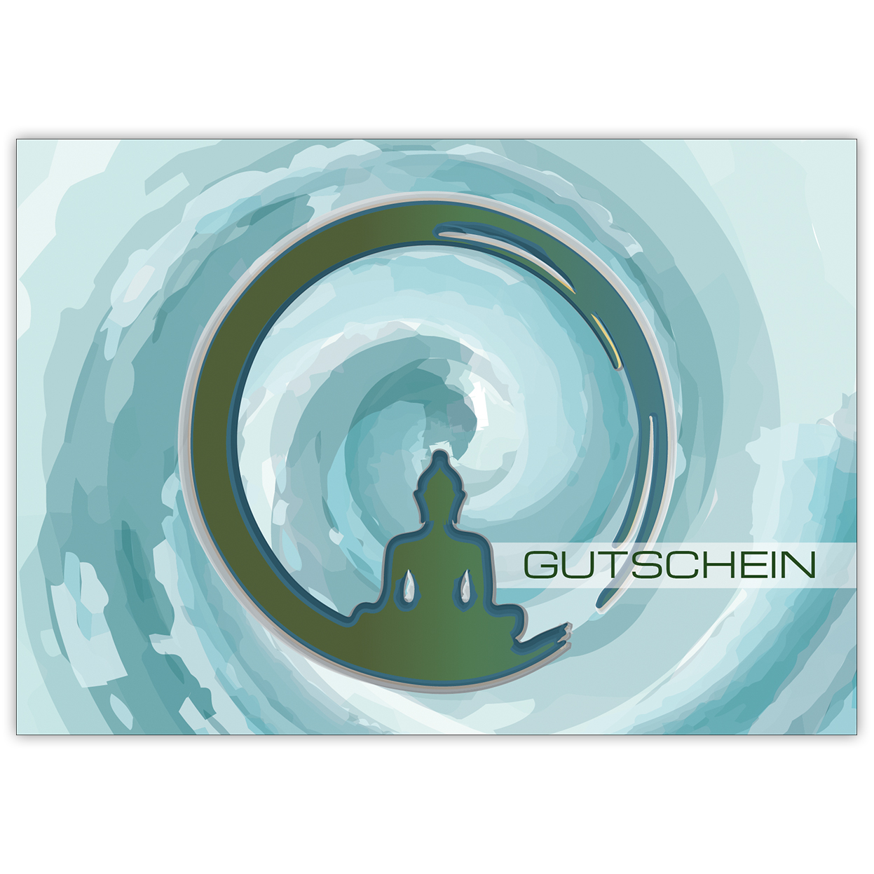 Moderne Designer Gutscheinkarte (Blanko) mit Buddha Motiv "Gutschein" in blau z.B. für Wellness Geschenke