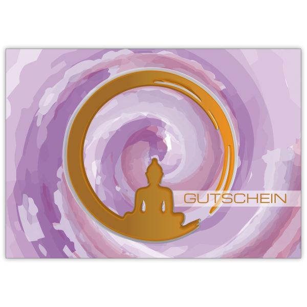 Tolle moderne Gutscheinkarte (Blanko) mit Buddha Motiv "Gutschein" in rosa Tönen z.B. für Wellness Geschenke