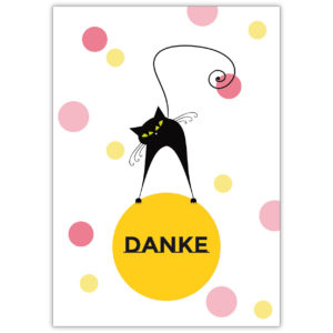 Fröhliche Katzen Dankeskarte (rosa, gelb): Danke