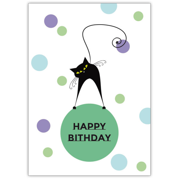 Coole Katzen Geburtstagskarte (blau, grün): Happy Birthday