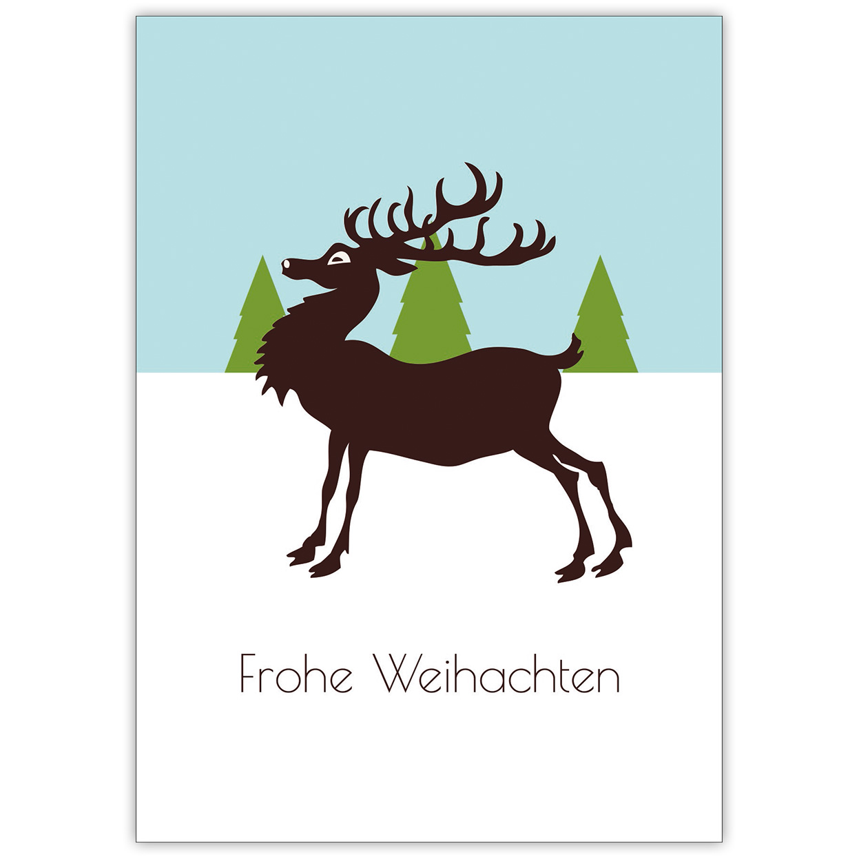 Feine Weihnachtskarte mit edlem Hirsch, hellblau: Frohe Weihnachten
