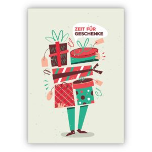lustige Retro Geburtstagskarte, Weihnachtskarte: Zeit für Geschenke