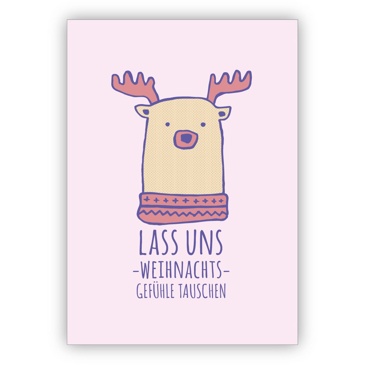 Lustige rosa Weihnachtskarte mit Eisbär Elch: Lass uns Weihnachtsgefühle tauschen