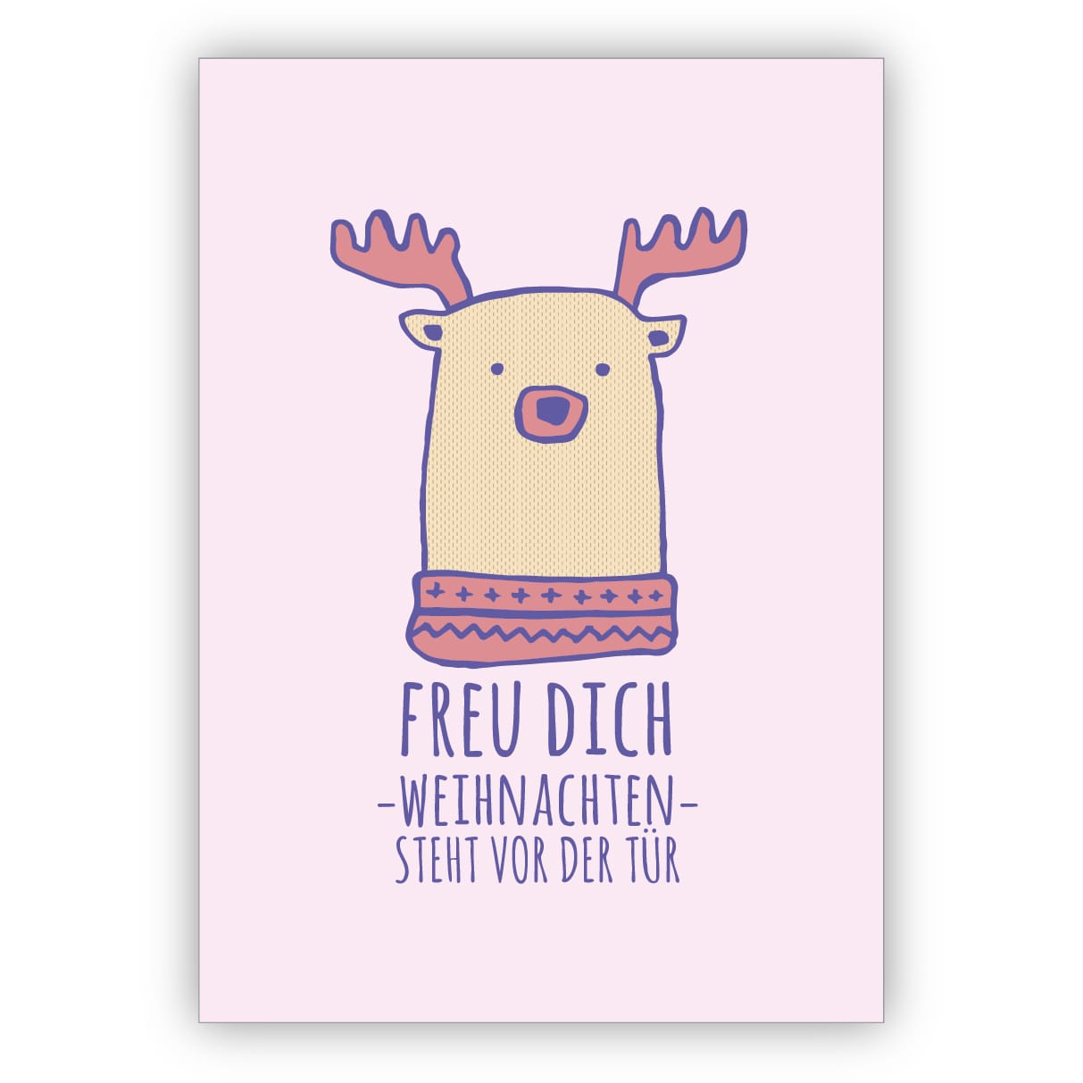 Lustige rosa Weihnachtskarte mit Eisbär Elch: Freu Dich Weihnachten steht vor der Tür