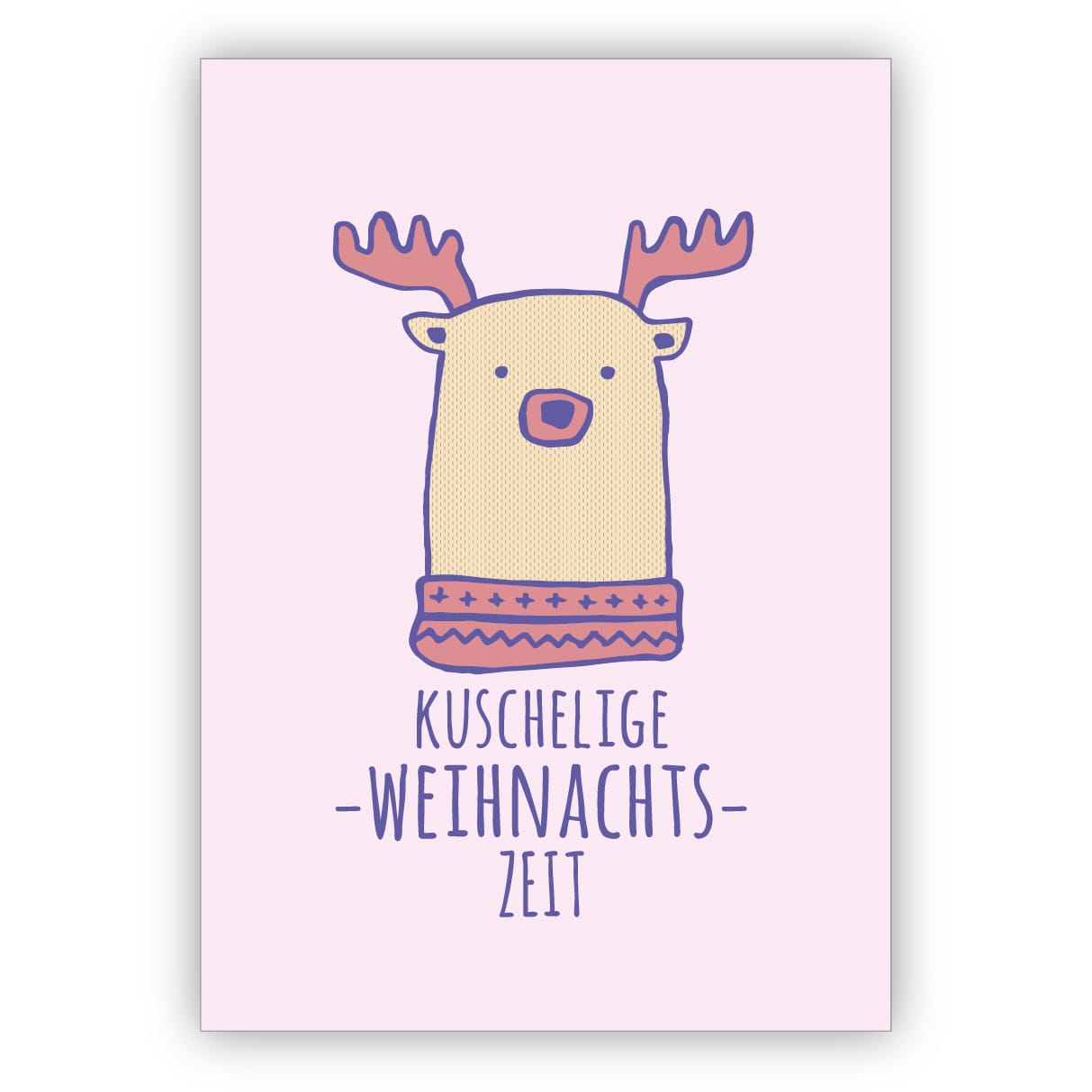 Lustige rosa Weihnachtskarte mit Eisbär Elch: Kuschelige Weihnachts Zeit