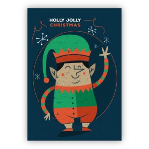 Fröhliche Retro Elfen Weihnachtskarte: Holly Jolly Christmas