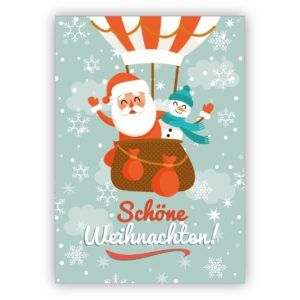 Fröhliche Winter Weihnachtskarte mit Santa im Heißluftballon: Schöne Weihnachten