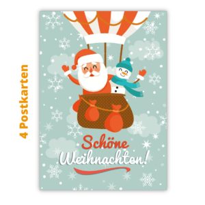 Kartenkaufrausch Postkarten in rot: Winter Weihnachtskarte mit Santa