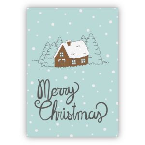 Winterliche Weihnachtskarte mit Häuschen: Merry Christmas