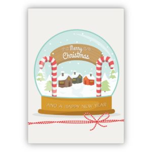 Niedliche Weihnachtskarte mit Schneekugel: Merry Christmas and a happy new year