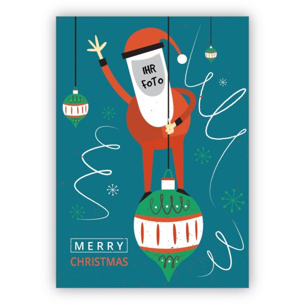 Kartenkaufrausch: Retro Weihnachts Foto Postkarten aus unserer Fotokarten Papeterie in petrol blau