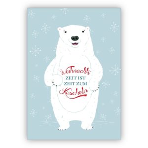 Süße Eisbären Weihnachtskarte mit nettem Weihnachtsgruß: Weihnachtszeit ist Zeit zum Kuscheln