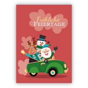 Komische Auto Weihnachtskarte mit Weihnachtsmann: Fröhliche Feiertage
