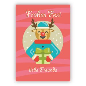 Nette Weihnachtskarte mit Rentier: Frohes Fest liebe Freunde