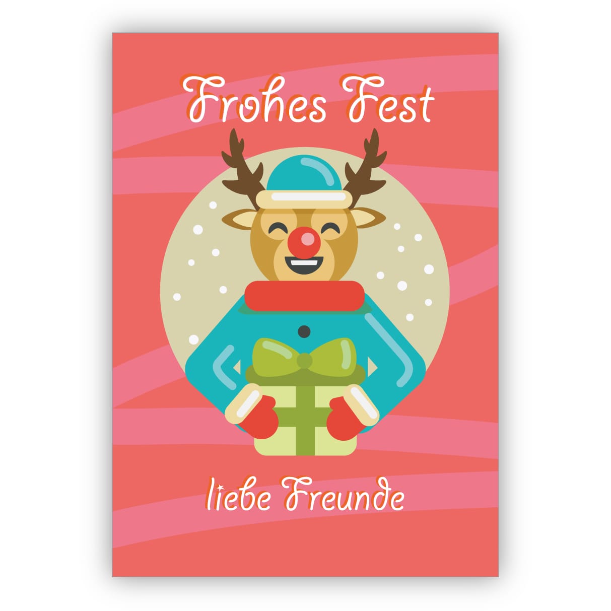 Nette Weihnachtskarte mit Rentier: Frohes Fest liebe Freunde