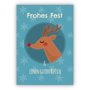 Wundervolle Rentier Weihnachtskarte mit Schneeflocken: Frohes Fest und einen guten Rutsch