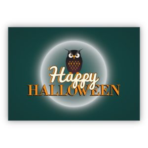 Finstere Halloween Karte mit Eule: Happy Halloween