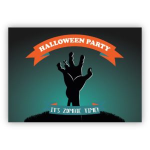 Coole Zombie Einladungskarte zu Halloween: Halloween Parts it's Zombie time