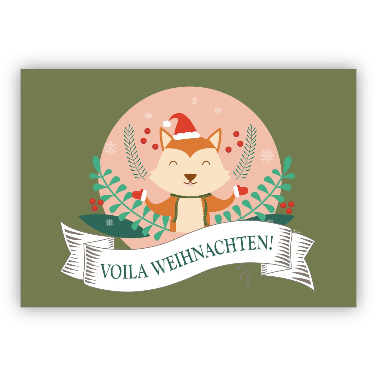Niedliche Weihnachtskarte mit Weihnachts Eichhörnchen: Voila Weihnachten