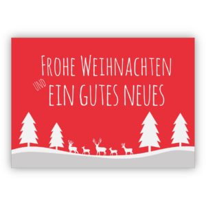 Klassische Weihnachtskarte mit Scherenschnitt Hirschen im Wald: Frohe Weihnachten und ein gutes Neues