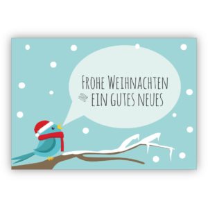 Klassische Weihnachtskarte mit Vögelchen im Schnee: Frohe Weihnachten und ein gutes Neues
