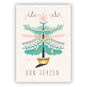 Schöne Vintage Geschenk Weihnachtskarte mit Weihnachtsbaum: Von Herzen