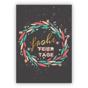 Edle Retro Weihnachtskarte mit Weihnachtskranz: frohe Feiertage