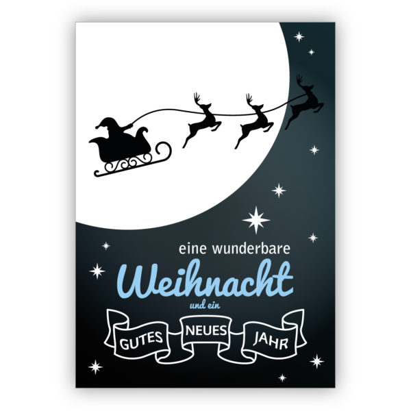 Klassische Weihnachtskarte mit fliegendem Weihnachtsmann Schlitten: eine wunderbare Weihnacht und ein gutes neues Jahr