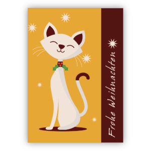 Coole Retro Weihnachtskarte mit süßer Katze im Stil der 50er: Frohe Weihnachten