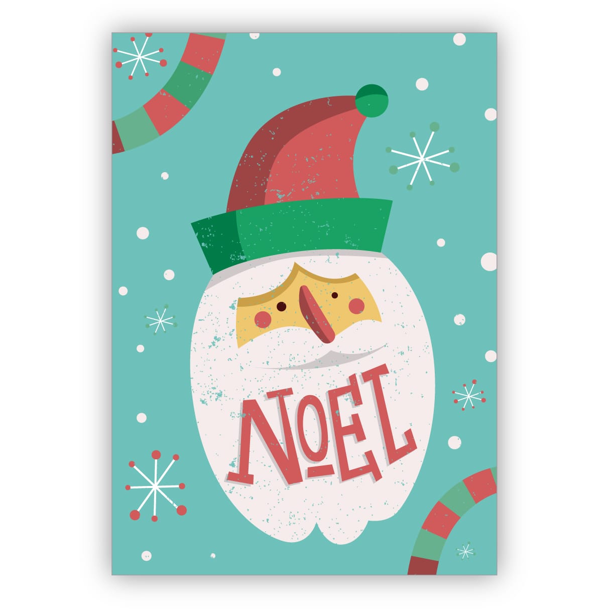 Süße französische Retro Weihnachtskarte mit Weihnachtmann: Noel
