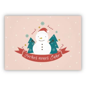 Süße Vintage Weihnachtskarte mit Schneemann, rosa: Frohes neues Jahr