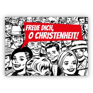 Trendige Retro Pop Art Weihnachtskarte im 50er Jahre Stil: Freue Dich, O Christenheit!