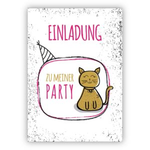 Coole Party Einladungskarte mit Katze, rosa: Einladung zu meiner Party