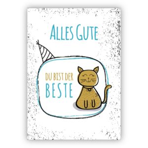Motivierende Glückwunschkarte, Geburtstagskarte mit Katze, hellblau: Alles Gute, Du bist der Beste