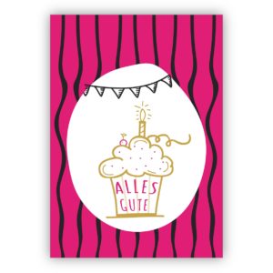 Fröhliche Glückwunschkarte, Geburtstagskarte mit Muffin und Kerze: Alles Gute
