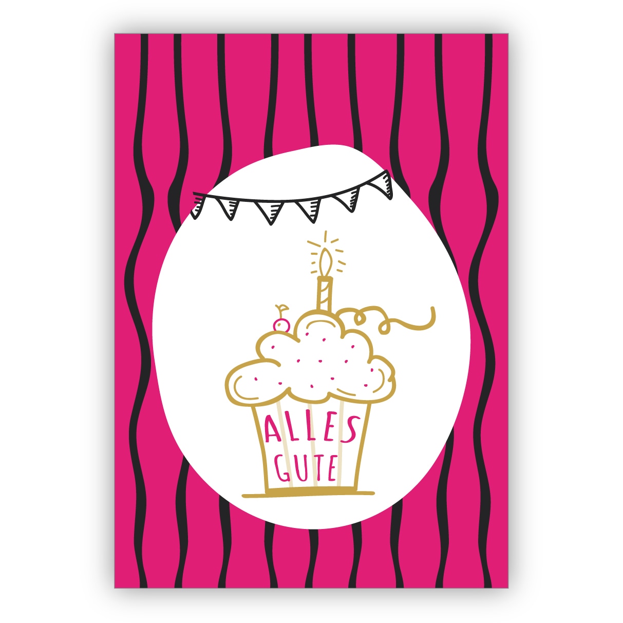 Fröhliche Glückwunschkarte, Geburtstagskarte mit Muffin und Kerze: Alles Gute