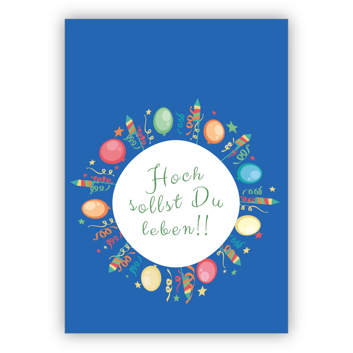 Lustige Kinder Glückwunschkarte, Geburtstagskarte mit Ballons und Raketen, blau: Hoch sollst Du leben!!