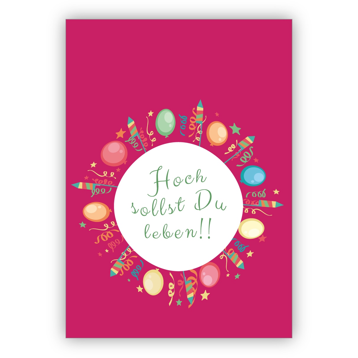 Lustige Kinder Glückwunschkarte, Geburtstagskarte mit Ballons und Raketen, rosa: Hoch sollst Du leben!!