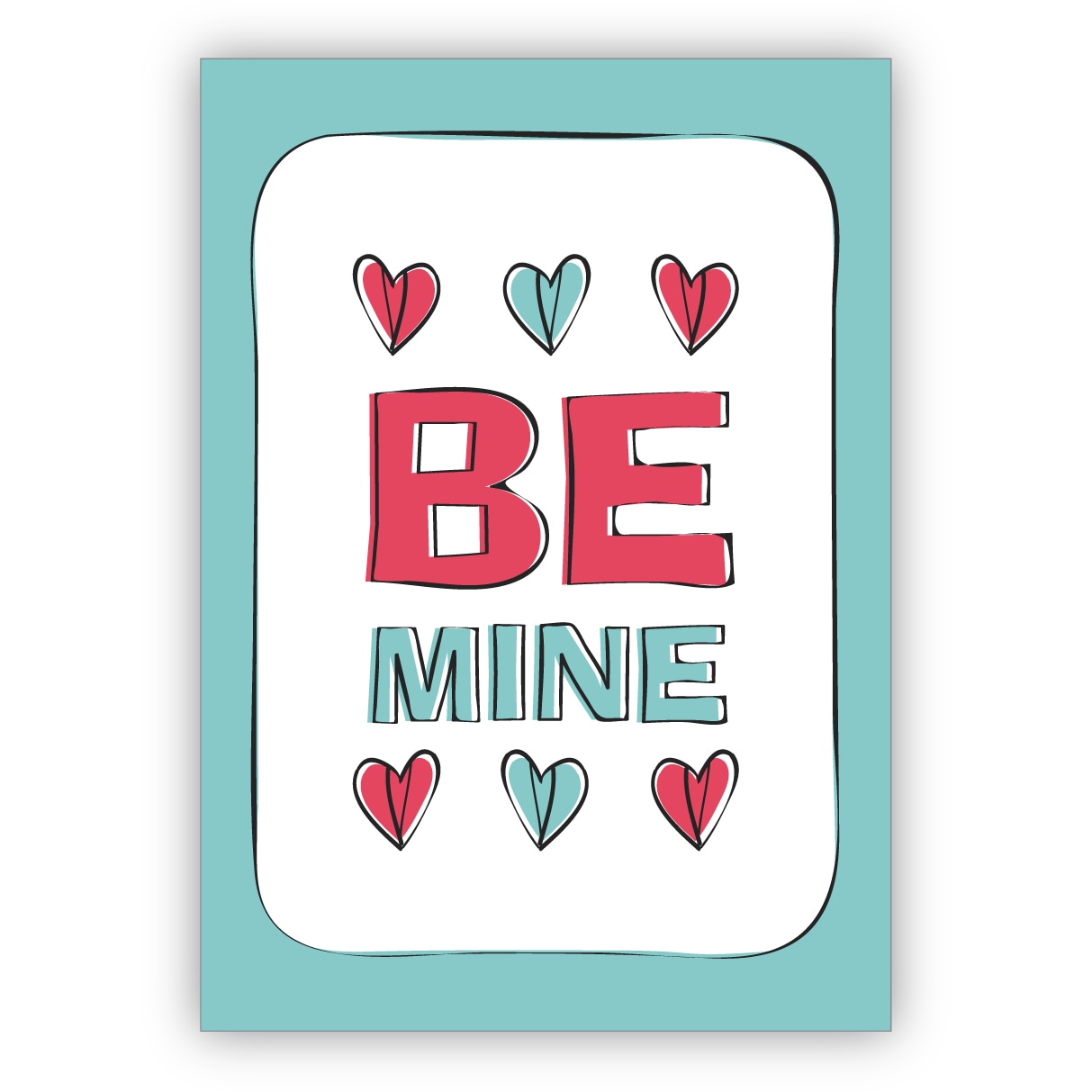 Schöne Retro Liebeskarte, Valentinskarte mit Herzen: Be mine