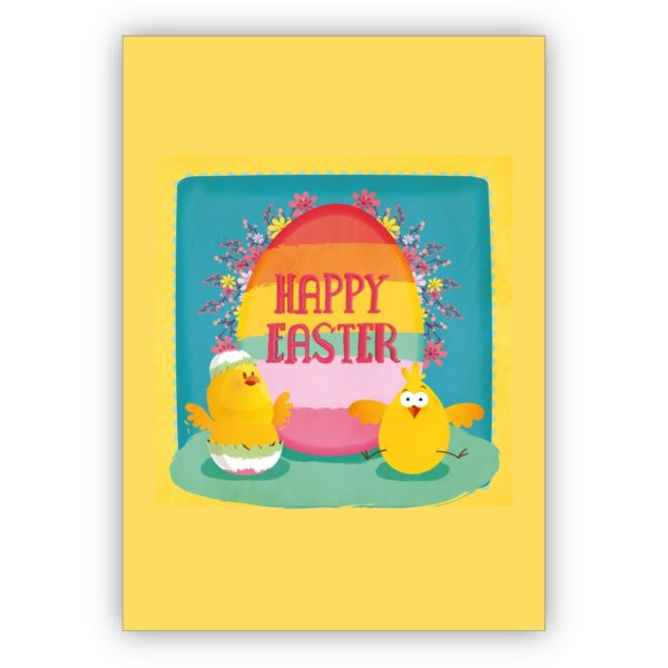 Sonnige Osterkarte mit lustigen Oster Küken "Happy Easter"