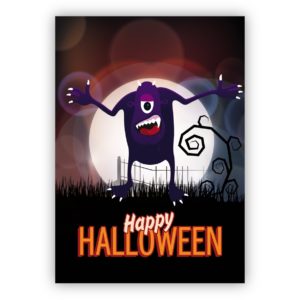 Schaurige schöne Halloweenkarte mit Monster: Happy Halloween