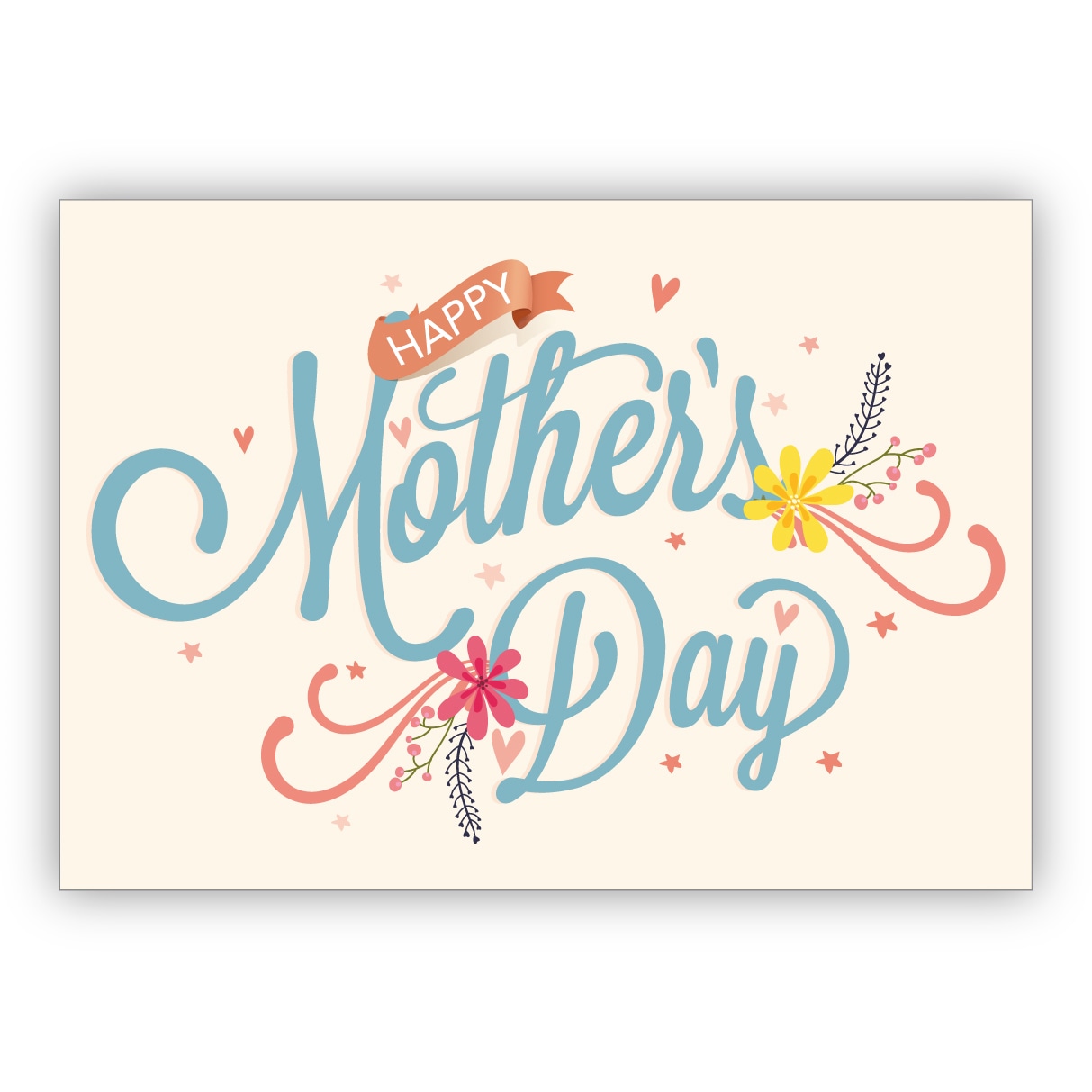 Schöne Glückwunschkarte zum Muttertag, Muttertagskarte auf beige:Happy Mother's day