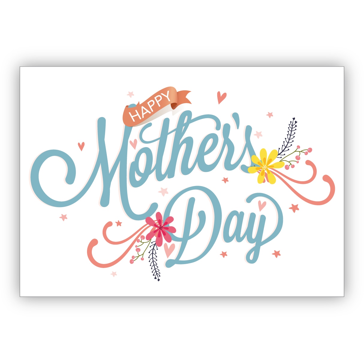 Schöne Glückwunschkarte zum Muttertag, Muttertagskarte auf weiß: Happy Mother's day
