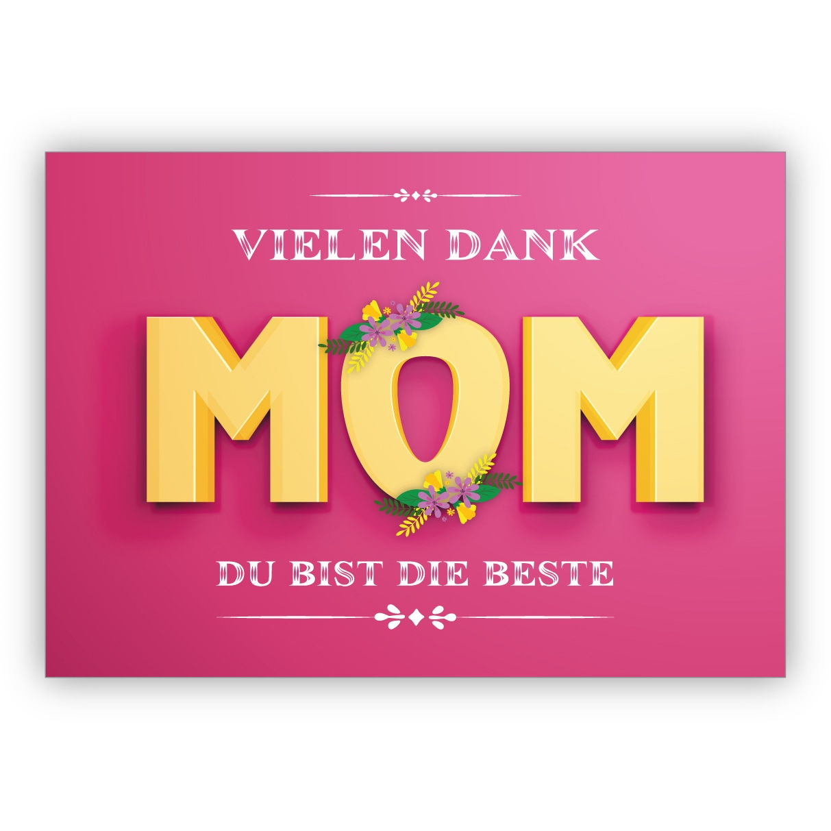 Schöne rosa Dankeskarte, Muttertaggskarte, Geburtstagskarte, Weihnachtskarte: Vielen Dank Mom Du bist die Beste