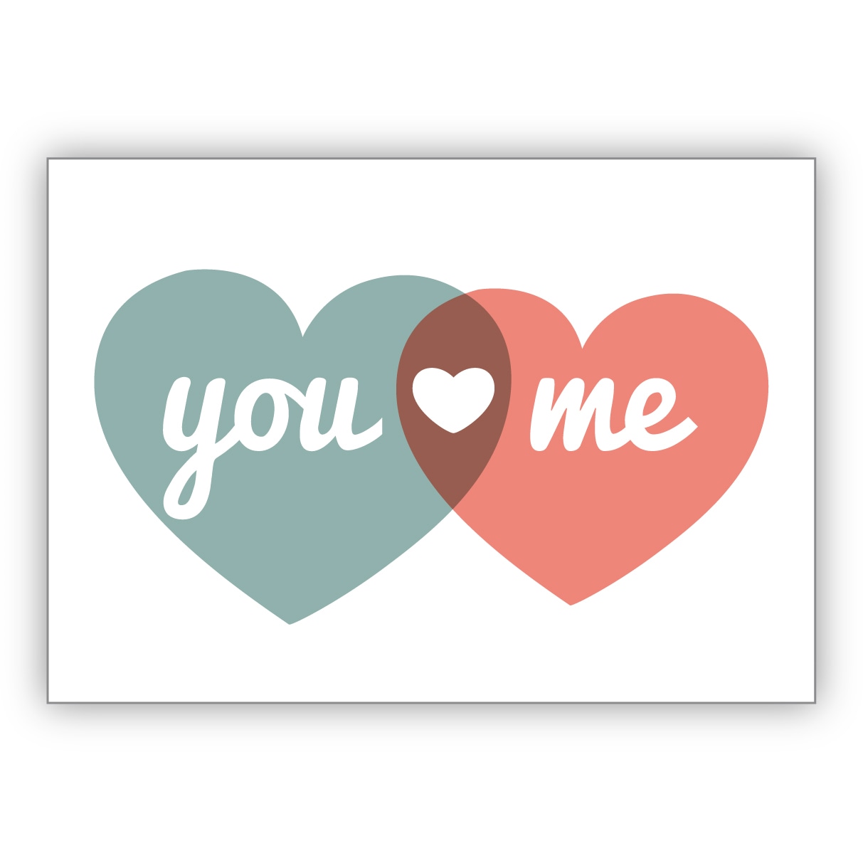 Romantische Liebeskarte mit zwei Herzen nicht nur zum Valentinstag für Verliebte: you & me